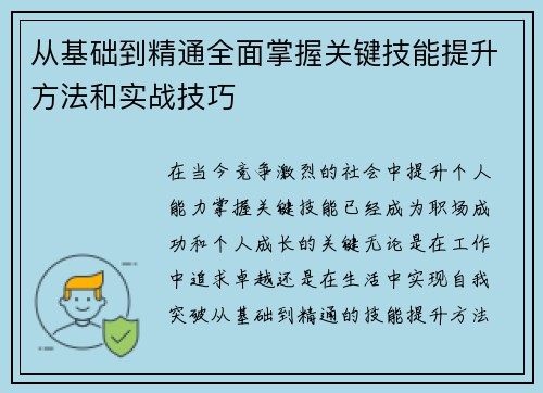 从基础到精通全面掌握关键技能提升方法和实战技巧
